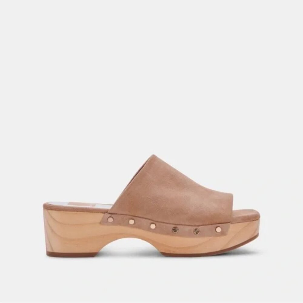 Dolce Vita Dorado Suede Studded Platform Wooden Sandals Size 9.5